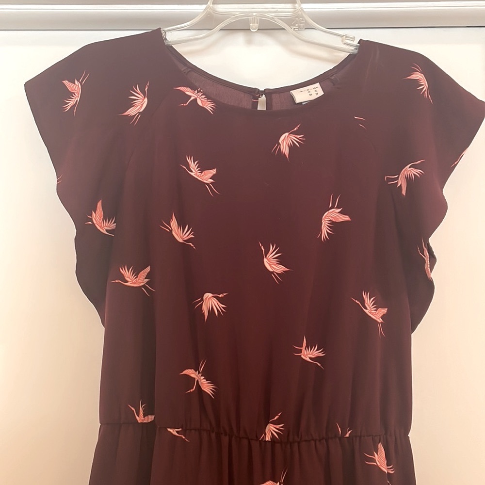 A New Day cranberry dress with cranes - Picture 2 of 7